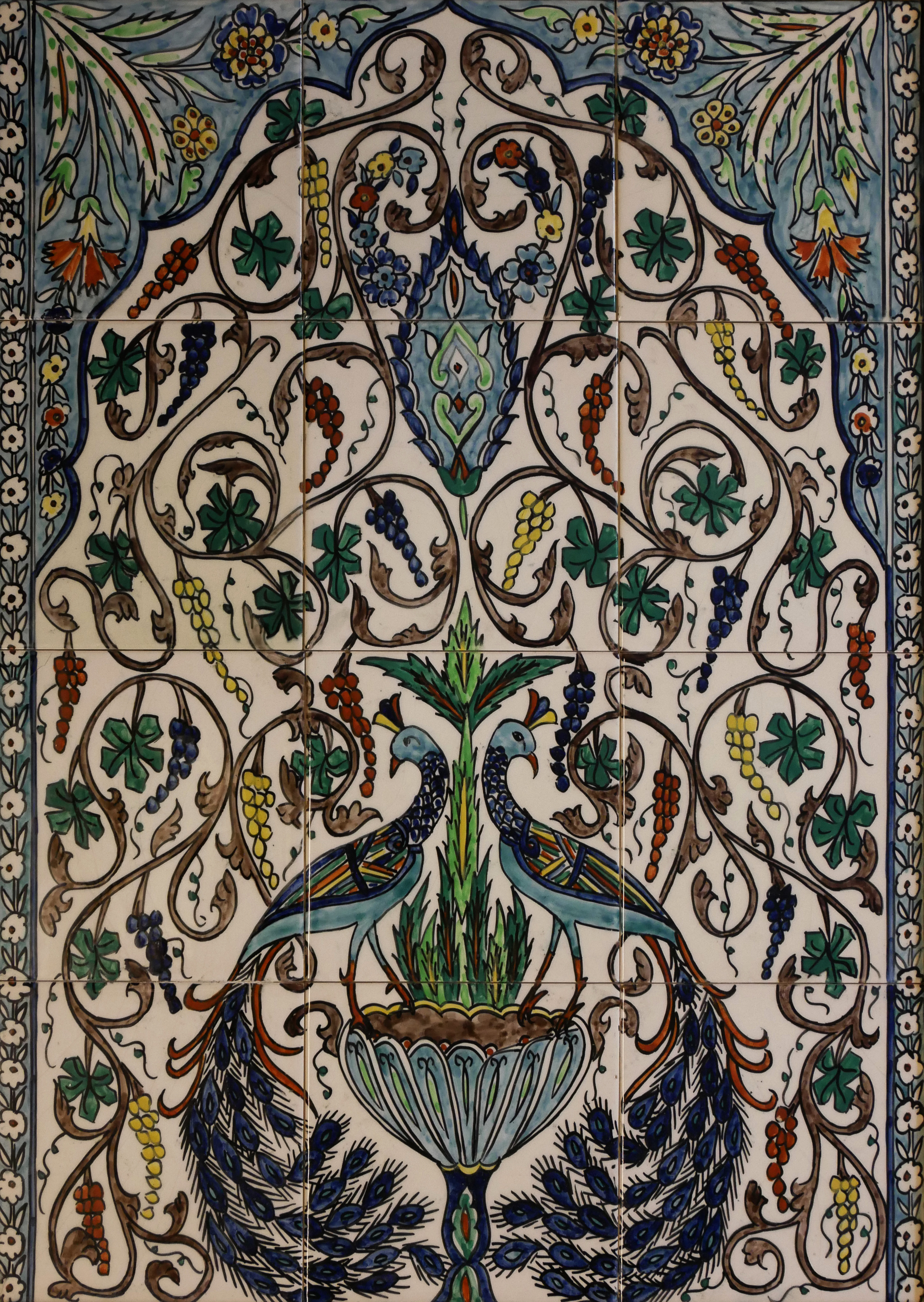 A SET OF TWELVE IZNIK STYLE POTTERY TILES Polychrome painted with flora and fauna in shades of - Image 2 of 2