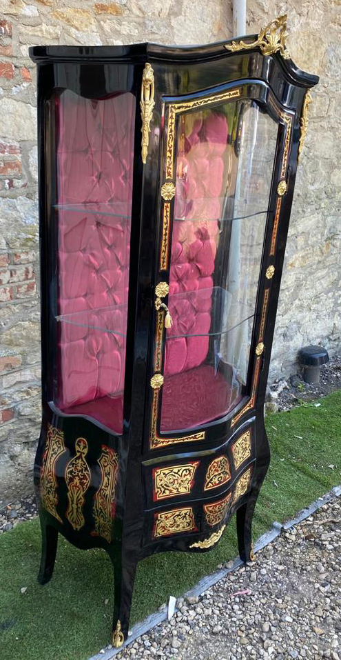 A CONTINENTAL BOULLE AND EBONISED DISPLAY CABINET Applied with gilt metal mounts, the single - Image 2 of 2