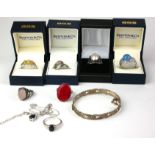 A COLLECTION OF VINTAGE SILVER AND GEM SET JEWELLERY To include a three stone Abyssinian opal