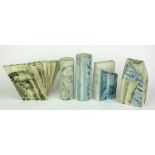 A COLLECTION OF MID 20TH CENTURY CORNISH ART POTTERY VASES Geometric form with blue/green