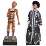 A RARE 19TH CENTURY CARVED WOOD AND POLYCHROME STATUE OF A CHINESE MANCHURIAN MALE With