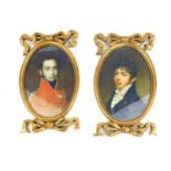A PAIR OF OVAL PORTRAIT PRINTS To include Duke of Wellington in red military attire, in gilt