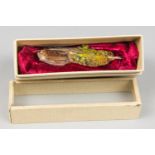A LATE 19TH CENTURY TAXIDERMY HUMMINGBIRD STUDY SKIN IN A GLASS FRONT DISPLAY BOX. The