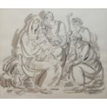 JOSSI STERN, LARGE BLACK AND WHITE PRINT Holy nativity scene from Bethlehem, dated 1986, framed