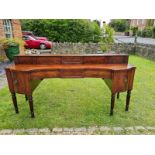 A LARGE 18TH CENTURY MAHOGANY SIDEBOARD With a stepped gallery shelf above two inverted drawers