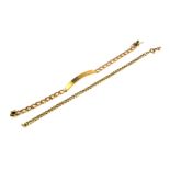 A 9CT GOLD CURB LINK IDENTITY BRACELET Bearing engraved name plate, together with a 9ct gold