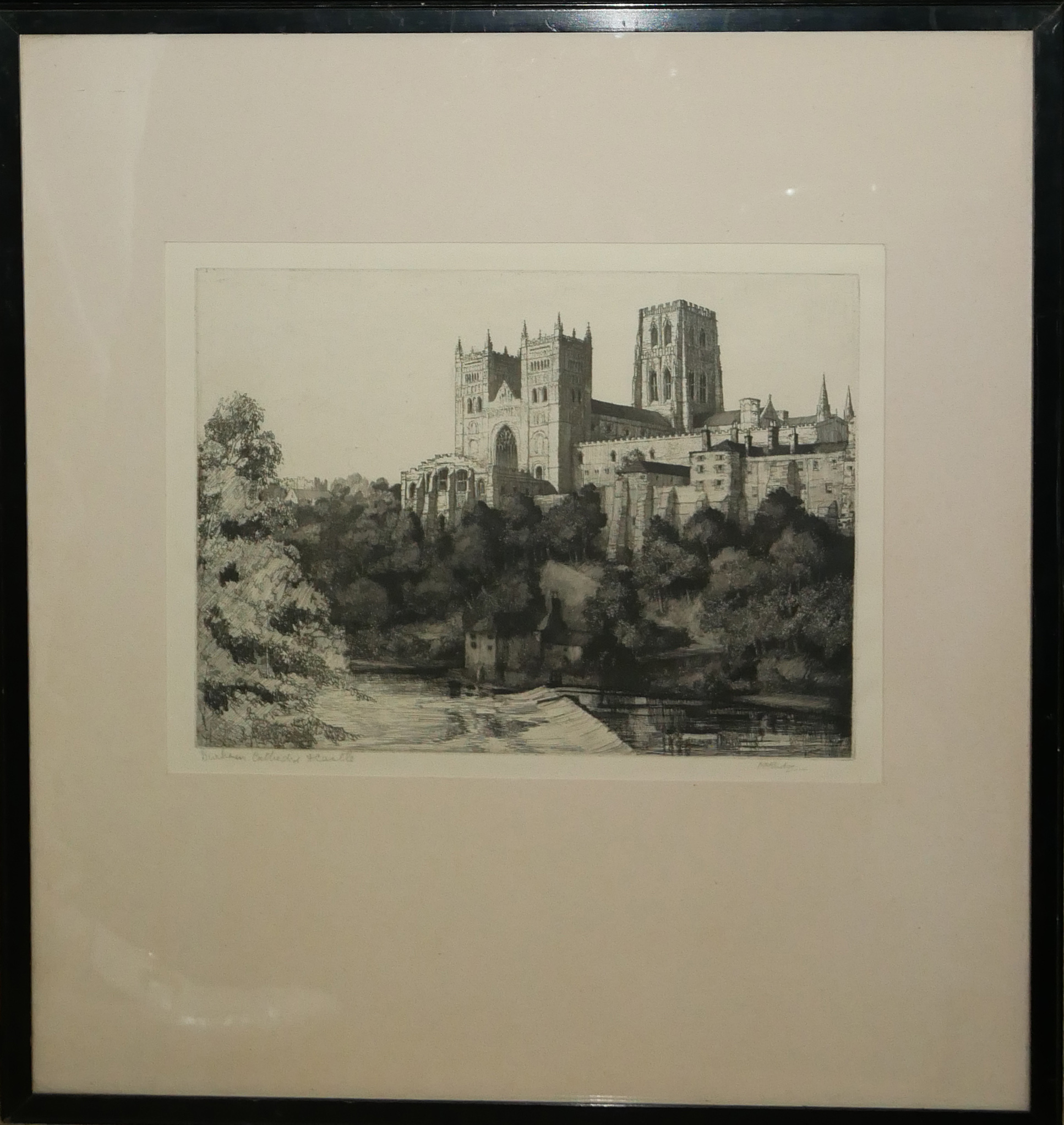 MARGARET RUDGE, 1885 - 1972, A BLACK AND WHITE ARCHITECTURAL ENGRAVING View of Durham Cathedral - Image 2 of 3