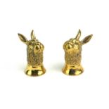 A PAIR OF 18CT GOLD PLATE NOVELTY 'HARE' SALT AND PEPPER POTS A pair of hare heads set with glass