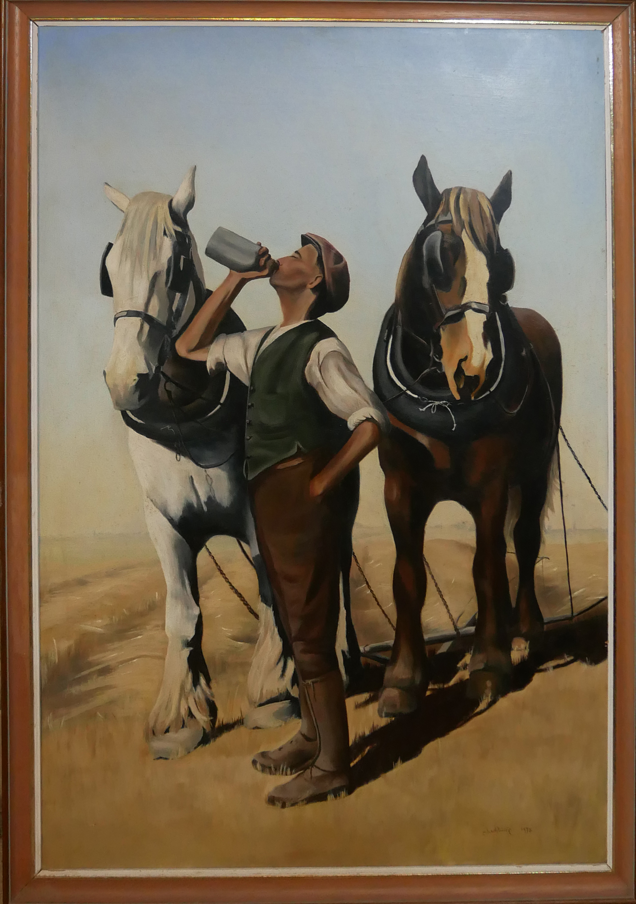 A.B. WHITMORE, A LATE 20TH CENTURY OIL ON ARTIST BOARD Equestrian study, titled 'And Now to Plough', - Image 2 of 4