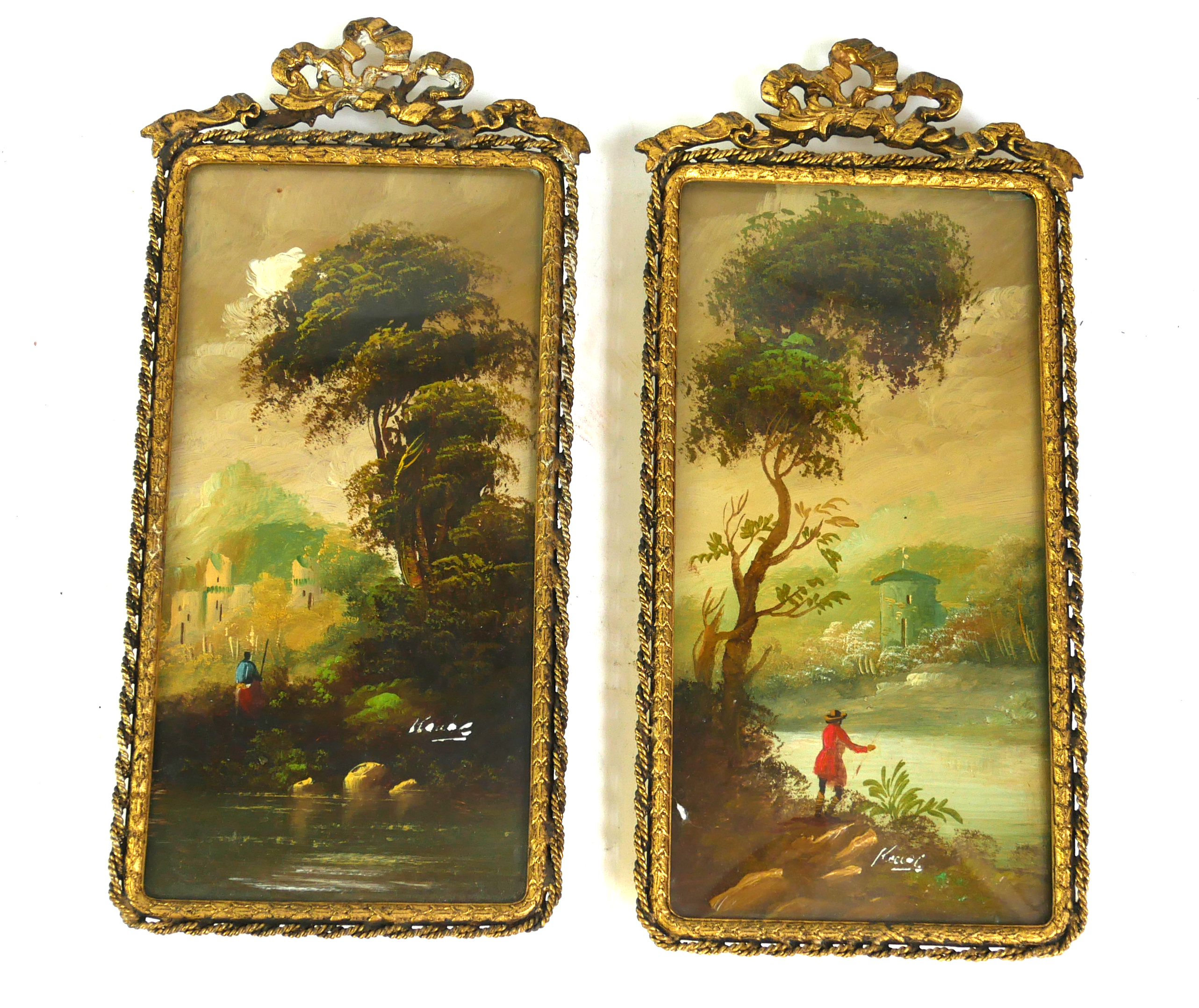 A PAIR OF 20TH CENTURY CONTINENTAL RECTANGULAR OILS ON CARD, LANDSCAPES With a solitary figure