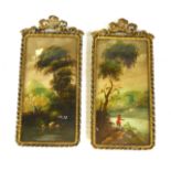 A PAIR OF 20TH CENTURY CONTINENTAL RECTANGULAR OILS ON CARD, LANDSCAPES With a solitary figure