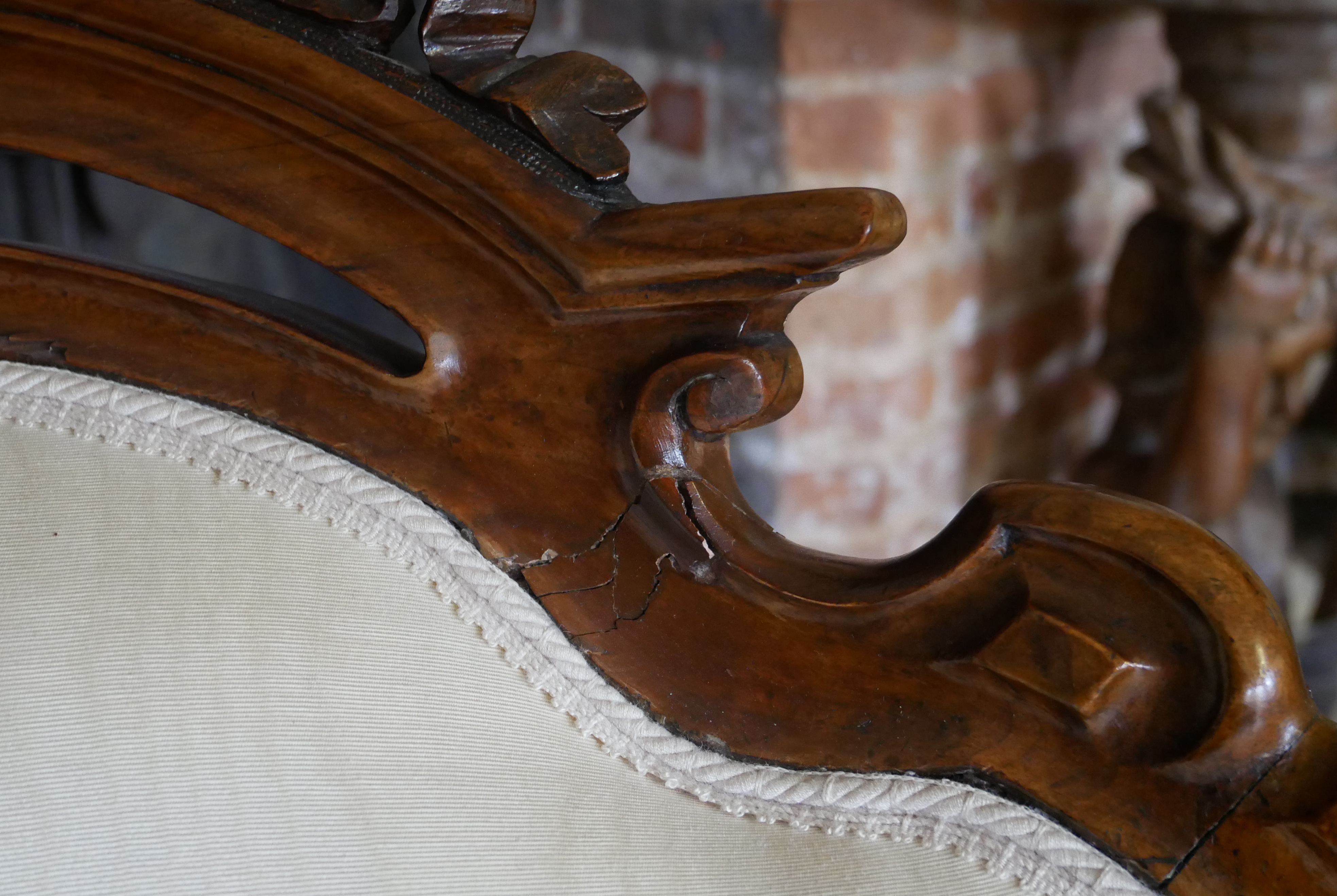 A 19TH CENTURY FRENCH ARMCHAIR Upholstered in a cream water silk, the mahogany frame with carved and - Image 2 of 3