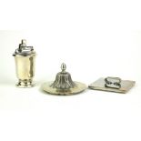 RONSON, A SILVER JUBILEE TABLE LIGHTER Together with two Continental silver lids.