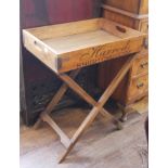 A PINE BUTLER'S TRAY ON STAND Bearing name 'Boulangerie, Harrods, Knightsbridge'. (85cm x 45cm x