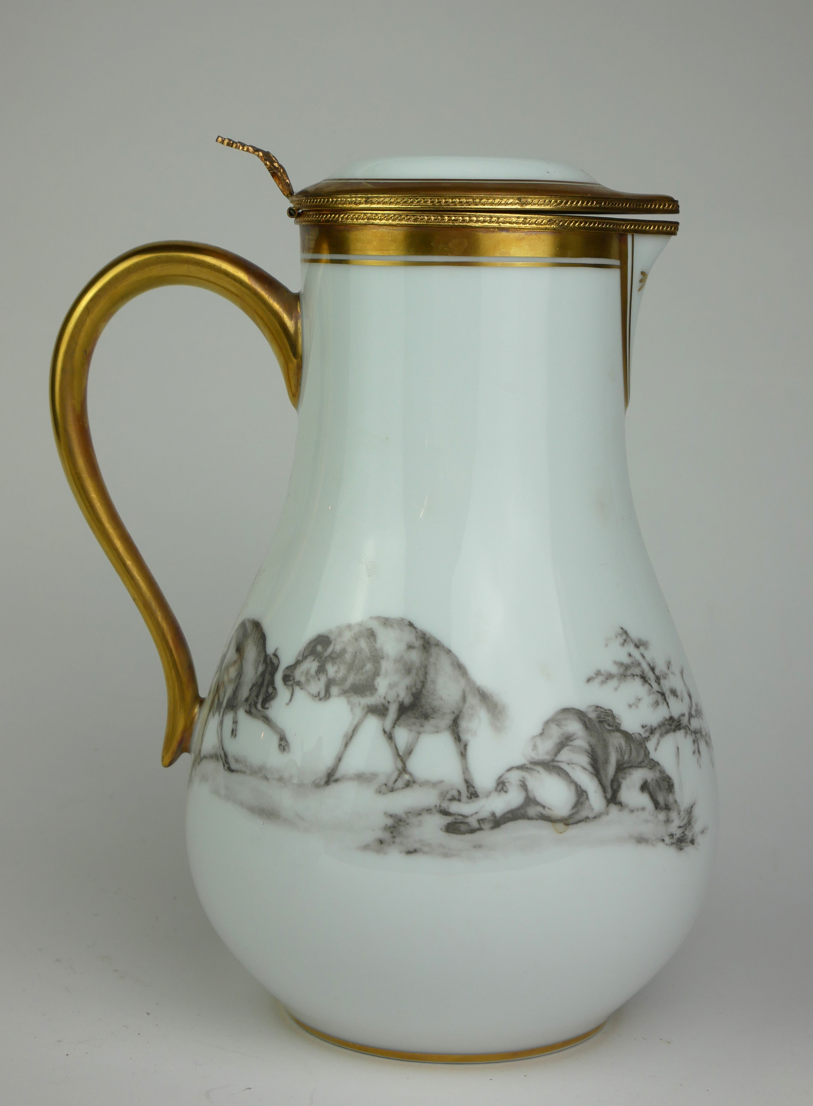 LIMOGES, A 20TH CENTURY FRENCH PORCELAIN HOT WATER JUG In 'Pastorale' pattern, 18th Century style, - Image 5 of 5