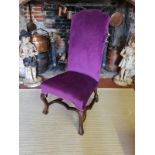 AN 18TH CENTURY WALNUT STANDARD CHAIR Upholstered in a purple fabric, raised on square cabriole legs