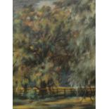 ANTHONY DAY, A 20TH CENTURY PASTEL ON PAPER Titled 'Trees at Mandgingley', landscape, tall trees