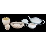 BELLEEK, A COLLECTION OF THREE 20TH CENTURY IRISH PORCELAIN ITEMS Comprising a basket with floral