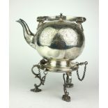 ELKINGTON, A 19TH CENTURY 'BULLET' FORM SILVER PLATED TEA KETTLE ON STAND Having a single carry