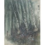MARTIN B. COOKE, BN BELFAST 1951, WATERCOLOUR Titled 'Silver Birches', winter landscape, tall