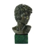 A MODERN BRONZE BUST OF DAVID Raised on a modern square green marble base. (h 17cm)