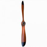 A MAHOGANY AND SILVERED BRASS AEROPLANES PROPELLER BLADE. (200cm) Condition: good