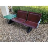 AN ITALIAN STEEL, ALUMINIUM AND LEATHER TWO SEATER BENCH Brown leather covers with aluminium