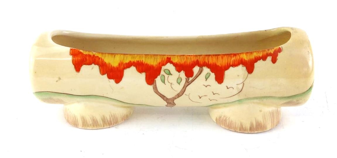 CLARICE CLIFF, AN ART DECO 'TAORMINA' POTTERY POSY RECTANGULAR HOLDER With orange pattern, marked