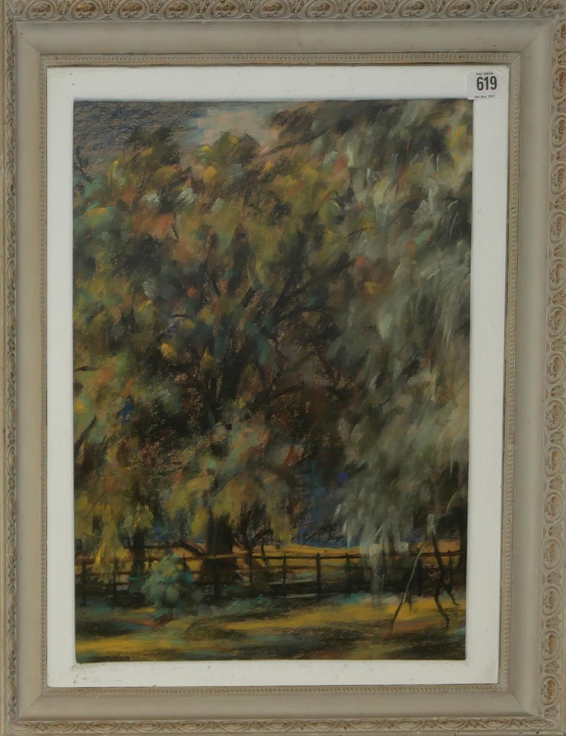 ANTHONY DAY, A 20TH CENTURY PASTEL ON PAPER Titled 'Trees at Mandgingley', landscape, tall trees - Image 2 of 2