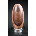 A LARGE NATURAL SHIVA LINGAM HEALING STONE ON A CUSTOM ACRYLIC DISPLAY STAND. Narmada River, Western