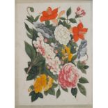 A SET OF FOUR 19TH CENTURY CHINESE RICE PAPER PAINTINGS, STILL LIFE, FLOWERS Mounted, framed and