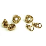 A COLLECTION OF 9CT GOLD EARRINGS Each having an entwined rope design. (largest approx diameter 2cm)