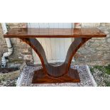 A STYLISH ART DECO DESIGN LACQUERED WALNUT HALL/CONSOLE TABLE The rectangular top with raised 'V'