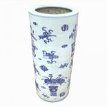 A LARGE ORIENTAL BLUE AND WHITE STICK CYLINDRICAL STAND Foliage decoration. (h 60cm)