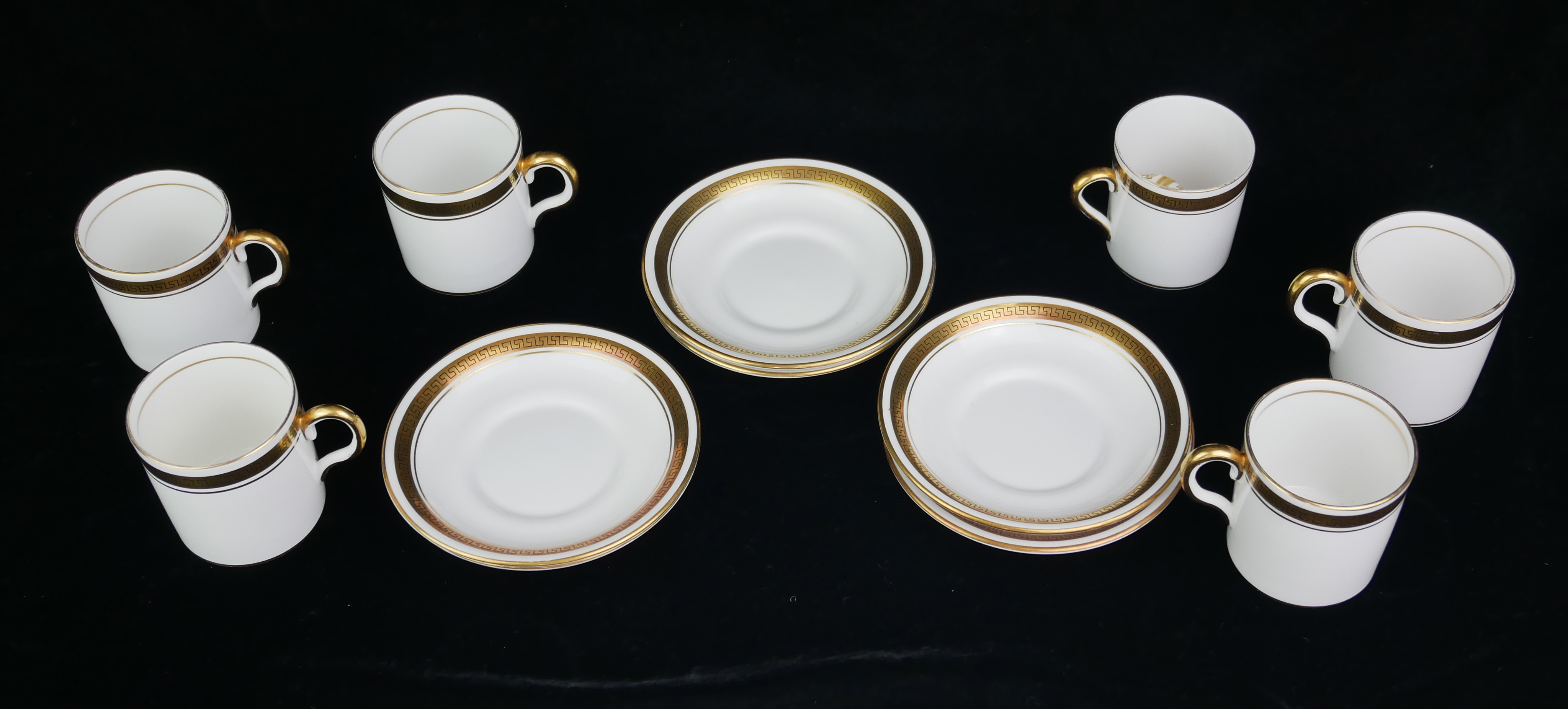 ROYAL CHELSEA, A VINTAGE PORCELAIN COFFEE SERVICE Comprising six coffee cans and saucers with gilt - Image 2 of 5