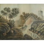 AN 18TH CENTURY WATERCOLOUR, LANDSCAPE, RUSTIC WATERMILL WITH STREAM Bearing label verso 'No 16