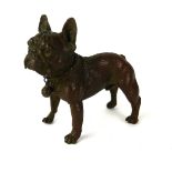 A BRONZE 'FRENCH BULLDOG' MINIATURE STATUE Standing pose with articulated bell to collar. (approx