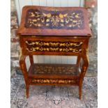 AN ITALIAN DESIGN LACQUERED WALNUT AND FLORAL MARQUETRY INLAID LADIES BUREAU The full front
