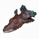 A COLD PAINTED BRONZE WALL HANGING 'FOX HEAD' PAPER CLIP On a rustic bronze mount with spring