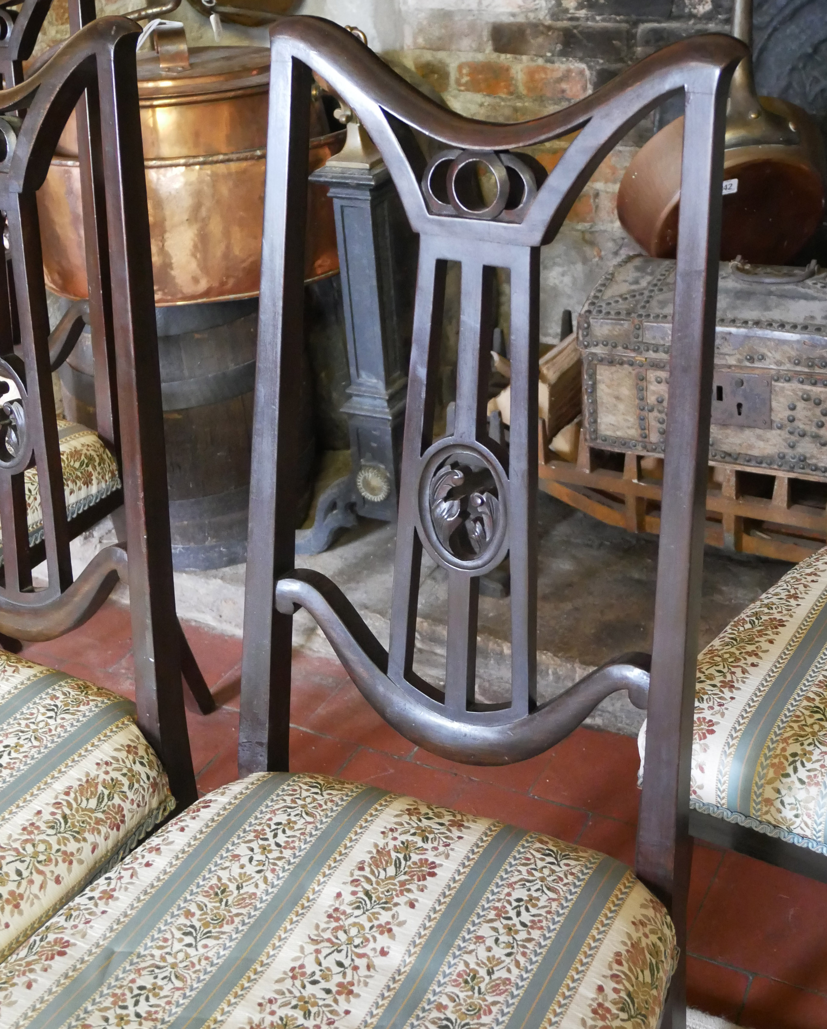 A SET OF FOUR ART NOVEAU PERIOD AND DESIGN MAHOGANY SALON CHAIRS With overstuffed upholstered seats, - Image 2 of 3