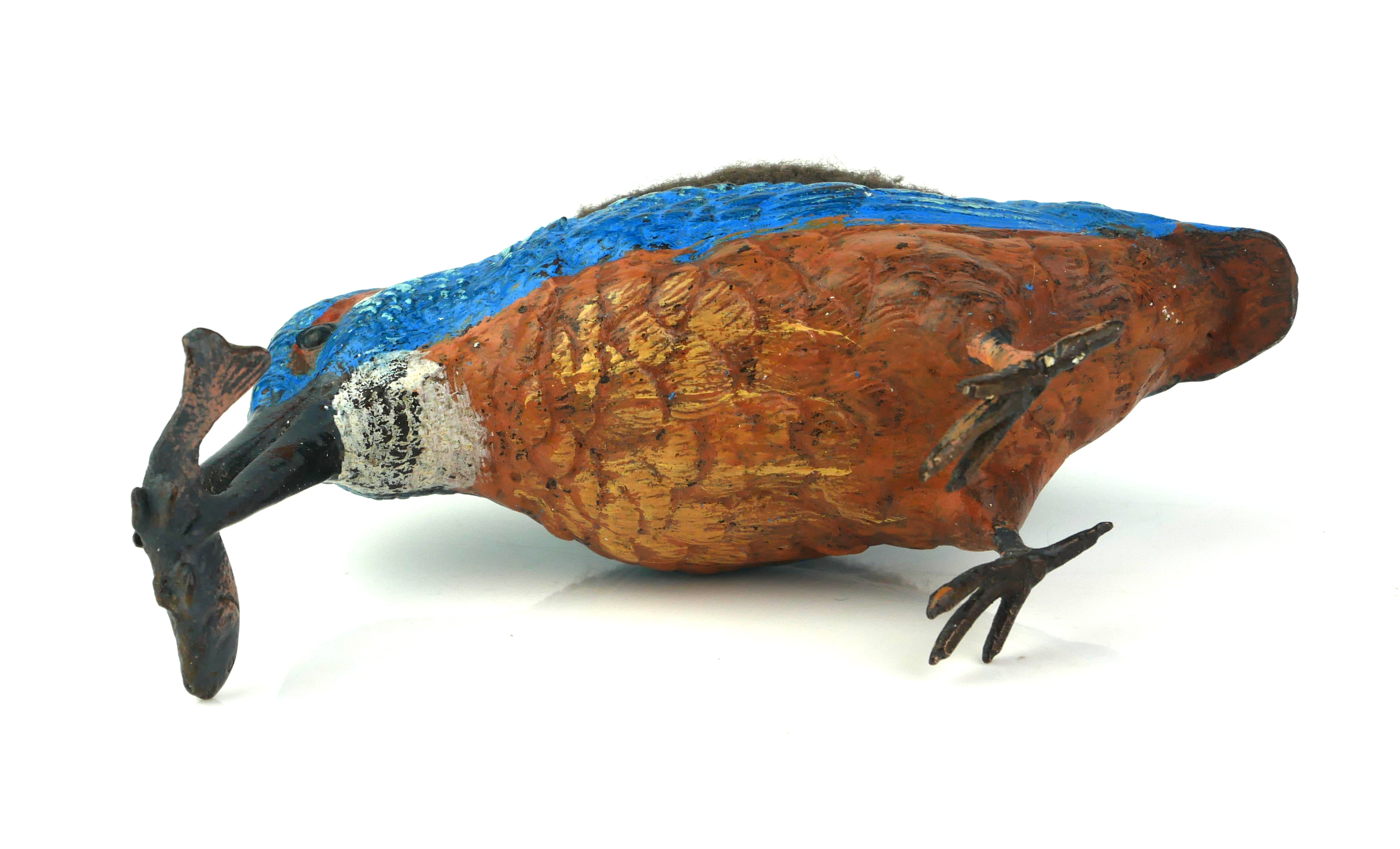 A COLD PAINTED METAL KINGFISHER With fish to beak and velvet cushion to back. (approx 14cm x 7cm) - Image 3 of 3