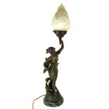 AN EARLY 20TH CENTURY SPELTER AND MARBLE FIGURAL LAMP Classical female, on circular marble base with