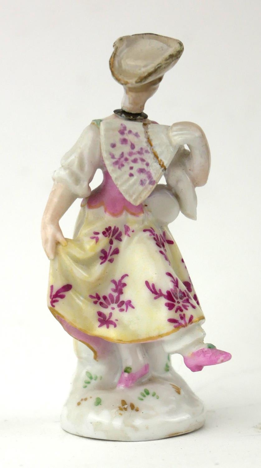 A 19TH CENTURY CONTINENTAL PORCELAIN MINIATURE FIGURAL SCENT BOTTLE Maiden wearing period attire, - Image 2 of 4
