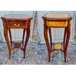 A PAIR OF CONTINENTAL LACQUERED WALNUT AND MAHOGANY SIDE TABLES The hexagonal top above a single