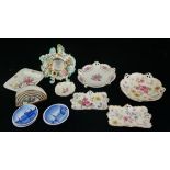 STAFFORDSHIRE, AN EARLY 19TH CENTURY PORCELAIN WATCH STAND Encrusted with flowers (possibly early