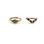 TWO 9CT GOLD AND GEM SET RINGS To include a wishbone ring, set with round cut sapphires interspersed