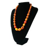 A VICTORIAN BUTTERSCOTCH AMBER NECKLACE The single strand of graduated oval beads with screw