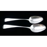 TWO GEORGIAN PLAIN SILVER TABLESPOONS To include George Turner, Exeter, 1810 and London, 1822. (