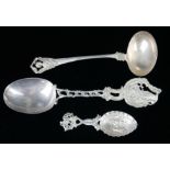 A COLLECTION OF CONTINENTAL SILVER TABLEWARE To include an Art Nouveau, Jugendstil, ladle with a