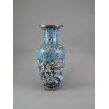 AN UNUSUAL EARLY 19TH CENTURY 'LANDSCAPE' CLOISONNÉ VASE The turquoise ground decorated with